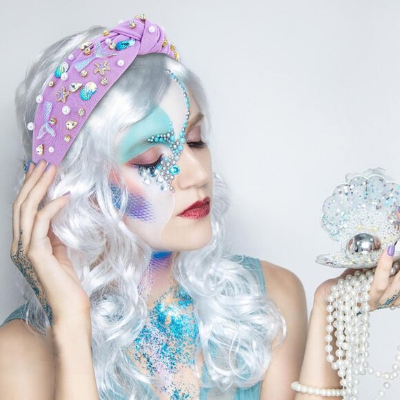Mermaid Headband Cotton Teens Rhinestones Pearls Starfish Decor Gift - Picture 3 of 8